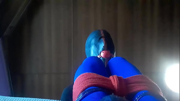 Laura is bound sitted on a sofa taking a big cock on her mouth. Sloppy spitting blowjob with huge oral creampiee